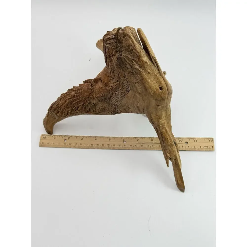 Hand Carved Wood Old Man Face w Feather Spirit Tree Sculpture Figure 12”x10” VTG